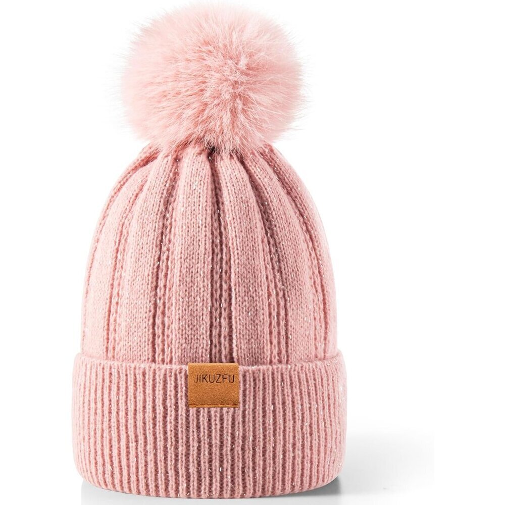Soft Knit Women's Winter Beanie with Faux Fur Pom Pom - Adjustable Comfort